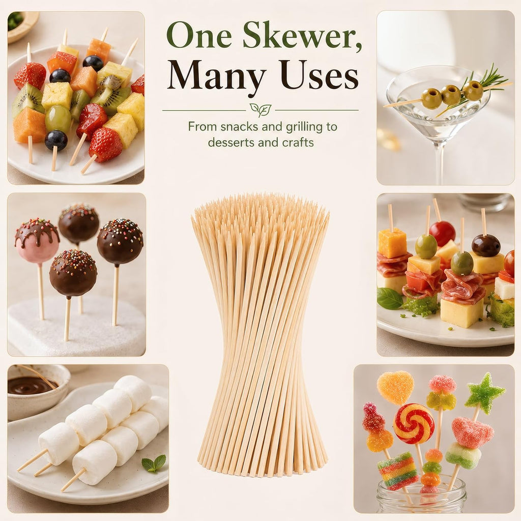 Hysagtek 400 Pcs Wood Skewers 4 Inch Bamboo Skewers - Fruit Skewer Chocolate Fountain Sticks Fondue Sticks for Appetizer, BBQ, Cocktail, Kabob, Chocolate Fountain, Barbecue, Party (10cm/4in)