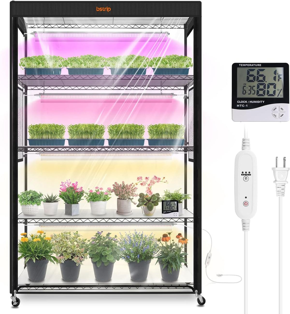 bstrip indoor greenhouse with grow light, 5-tier 47.2x17.8x71in, main product view