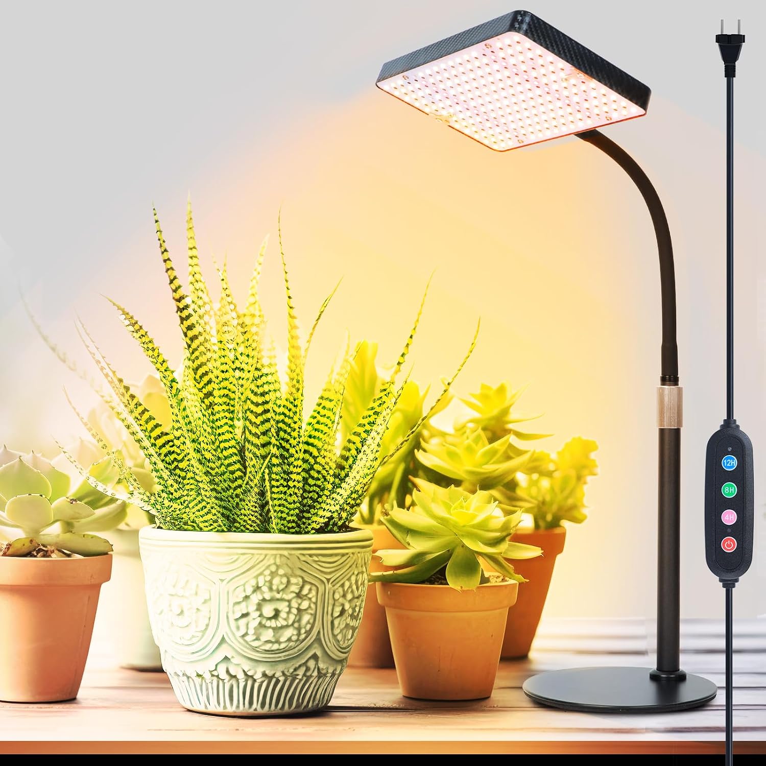 2026 Tabletop Grow Lights for Indoor Plants, Seed Starting, Bonsai, 4/8/12/16/20H Timer, 25 Watt Power Draw, Bright Enough Like A Small Sun, Daisy Chain Function, 16"-24" Height Adjustable