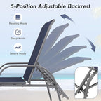 Giantex 2 Pack Patio Lounge Chair, Outdoor Chaise Lounge with 5 Adjustable Backrest, Sturdy Steel Frame, Sunbathing Recliner, Beach Chair, Tanning Chair for Outside, Yard, Balcony, Pool Chairs, Navy