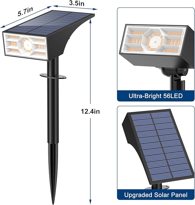 Solar Spot Lights Outdoor,10 Pack/56 LED Outdoor Lights for Yard Waterproof IP68, 4 Lighting Modes Solar Landscape Spotlights, Auto On/Off Solar Powered Flood Lights Garden Pathway,Warm White