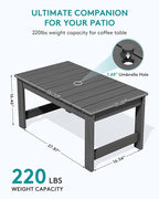 SERWALL Outdoor Coffee Table with 1.69" Umbrella Hole, HDPE Patio Coffee Table for Outside, Rectangle, Gray