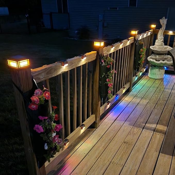 Dynaming 2 Pack Solar Post Cap Lights Outdoor with Flickering Flame Light, Fence Post Solar Lights Fit for 4x4 5x5 6x6 Vinyl/Wooden Posts, High Brightness SMD LED Lighting Decor for Garden Deck Patio