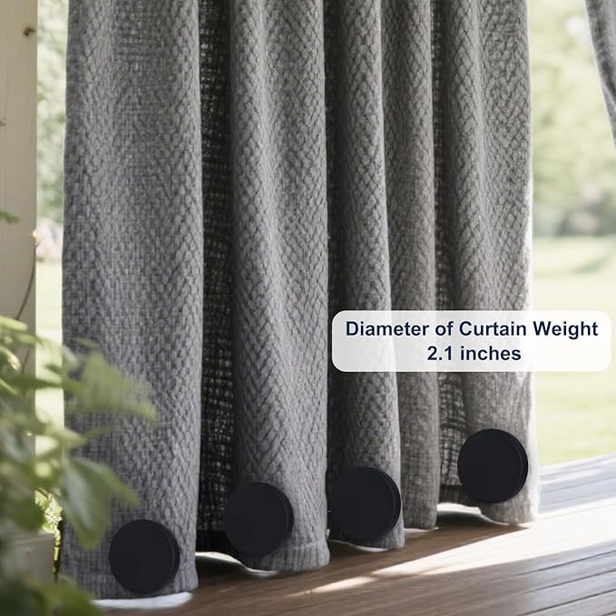 2LB Heavy Duty Outdoor Curtain Weights, Strong Magnetic Gazebo Curtain Weights, Rubber Covered Waterproof Drapery Weight, Prevent Curtain Liner from Blowing Around, Black, 4 Pairs