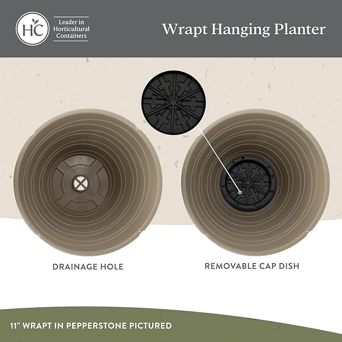 The HC Companies 11 Inch Wrapt Hanging Planters, Lightweight UV-Resistant Plastic Hanging Planters for Indoor & Outdoor Plants, 2-Pack Hanging Flower Pots for Garden, Patio & Home Decor, Black