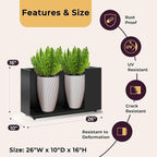 Outdoor Metal Planter Box 26Wx10Dx16H, Large Rectangular Trough Planters, Easy 5-Min Assembly, Modern Plant Container with Drainage Holes, Heavy Duty, Weather Resistant, Black