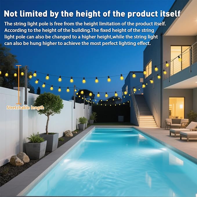 8 Pack String Light Poles,2.8 Ft Light Poles for Outside String Lights,Outdoor Lights Pole with Fork,Metal Poles Stand for Patio Deck Backyard