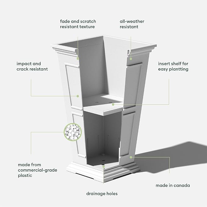 Veradek Brixton Series Tall Planter - Large Outdoor Planter for Front Porch/Patio | Crack-Resistant Plastic for All-Weather Use | Classic Estate Design for Tall Plants, Flowers, Trees
