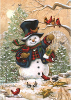 Winter Friends Primitive House Flag Snowman Cardinals Briarwood Lane 28" x 40"