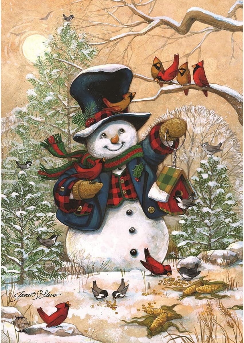 Winter Friends Primitive House Flag Snowman Cardinals Briarwood Lane 28" x 40"