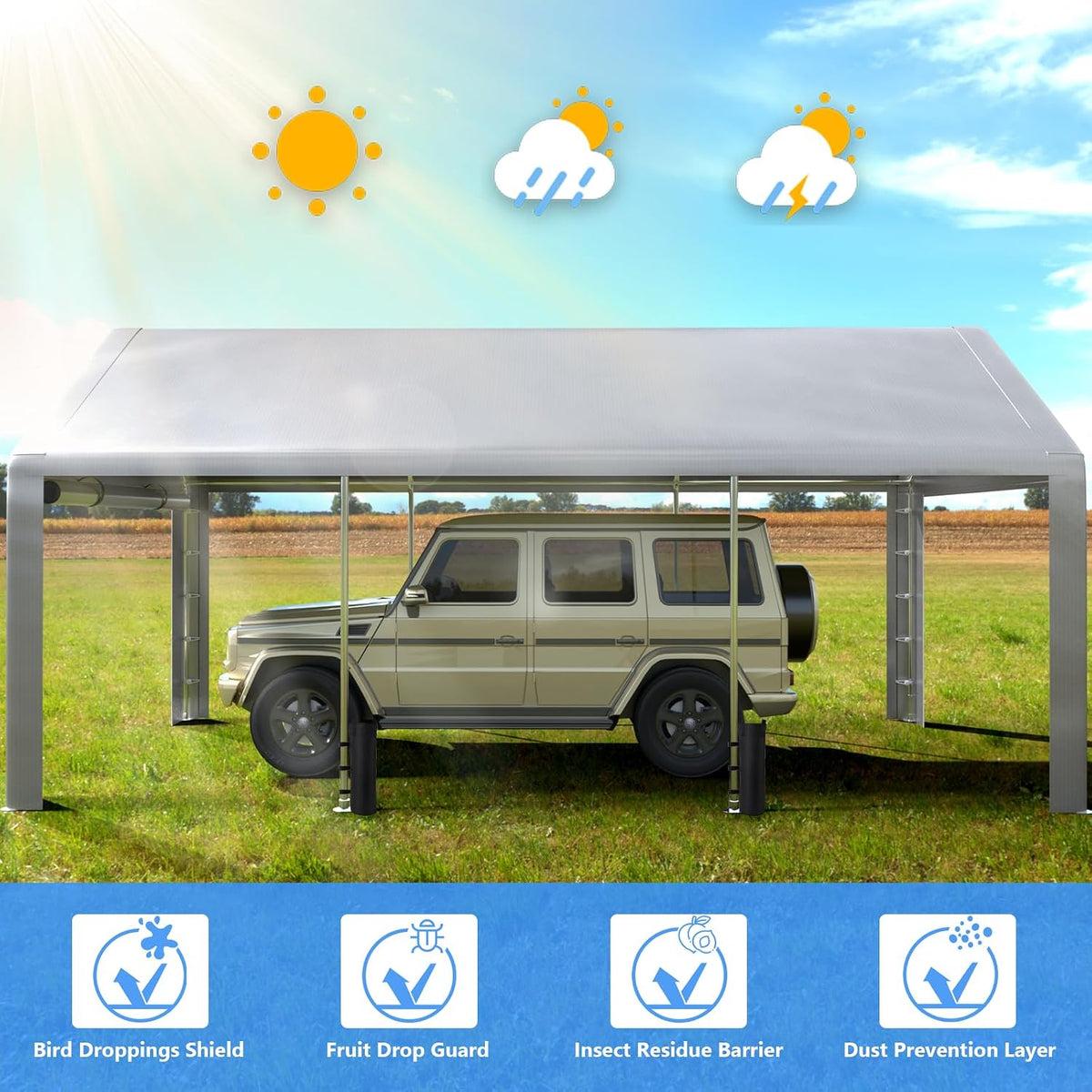 jocoevol carport 13x21 ft enclosed carport with roll-up showing dimensions