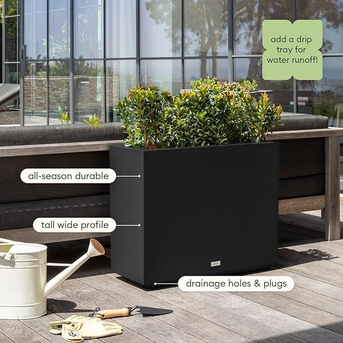 Veradek Block Series Span Plastic Planter - Tall Rectangular Planter for Indoor or Outdoor Patio/Porch | Durable All-Weather with Removable Insert Bucket | Modern Design for Plants, Flowers, Garden