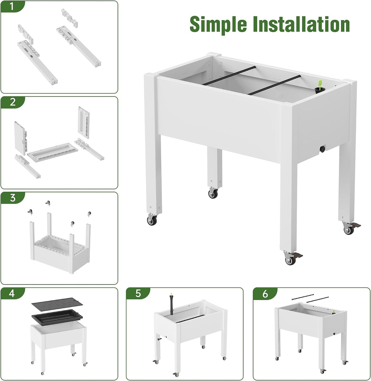 elevated raised garden bed with wheels,planter box,ashen-26.3" h on a desk or shelf