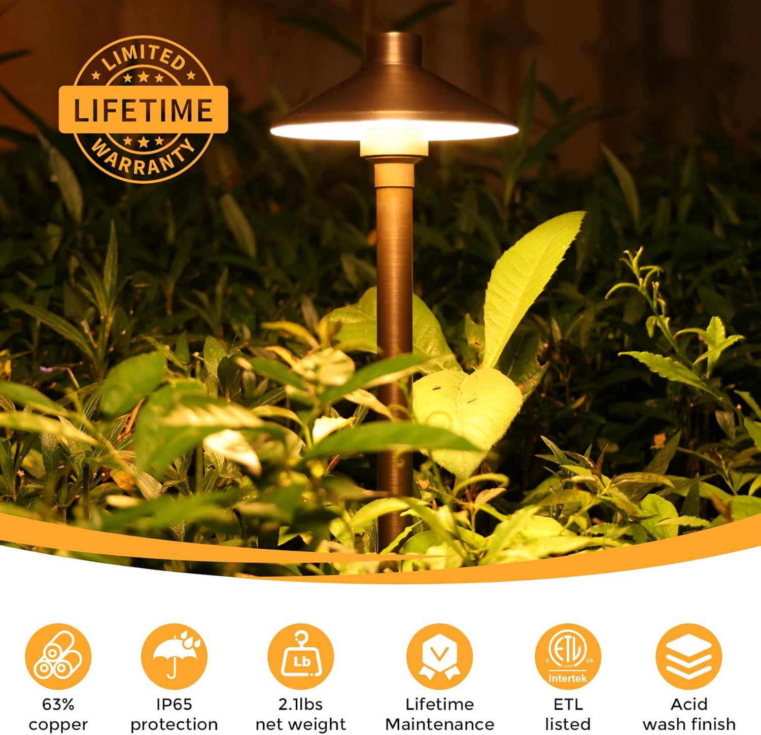 Solid Brass Low Voltage Landscape Pathway Lights (6.7'' Shade, 21.9'' Tall), 12V AC/DC Heavy Duty LED Path Lights Outdoor Wired, Antique Bronze Walkway Lights Without G4 Bulb, 4 Pack