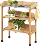 yaheetech potting bench outdoor console table w/3-tier storage,natural, main product view