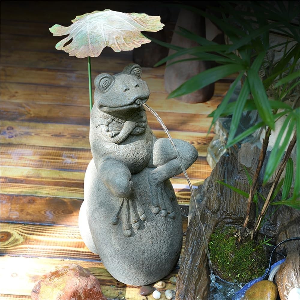 Whimsical Animal Pond Spitter, Outdoor Water Fountain with Pump and Hose, Antique Style Garden Water Fountain for Patio, Yard, Pond and Indoor Decor(Large)