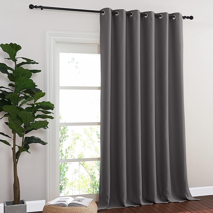 NICETOWN Sliding Glass Door Curtain Extra Long 132 inches Long, Grommet Thermal Insulated Blackout Patio Door Curtain Panel for Bedroom/Pergola, Gray, 1 Panel, W80 x L132