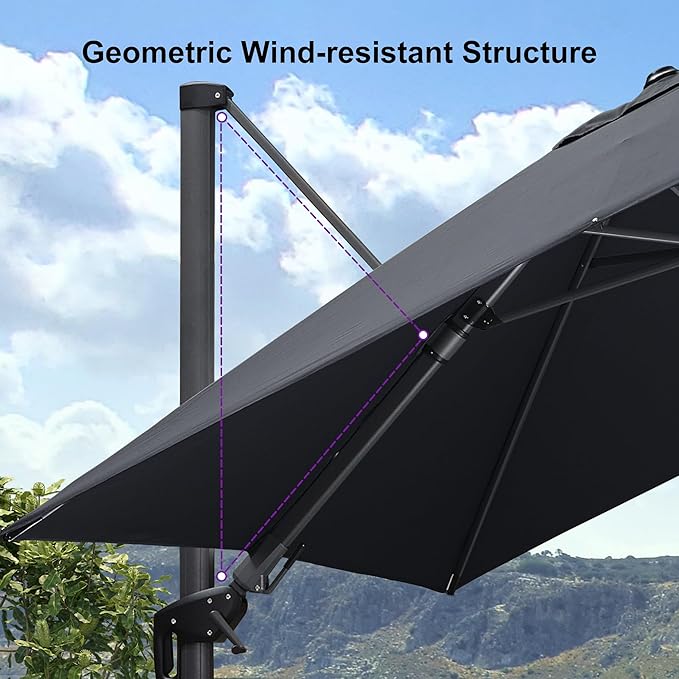 PURPLE LEAF 9' X 12' Left-right Tilt Patio Umbrella Outdoor Cantilever Swivel Rectangle Umbrella with Tilt Aluminum Offset Umbrella with 360-degree Rotation for Garden Deck Pool Patio Grey