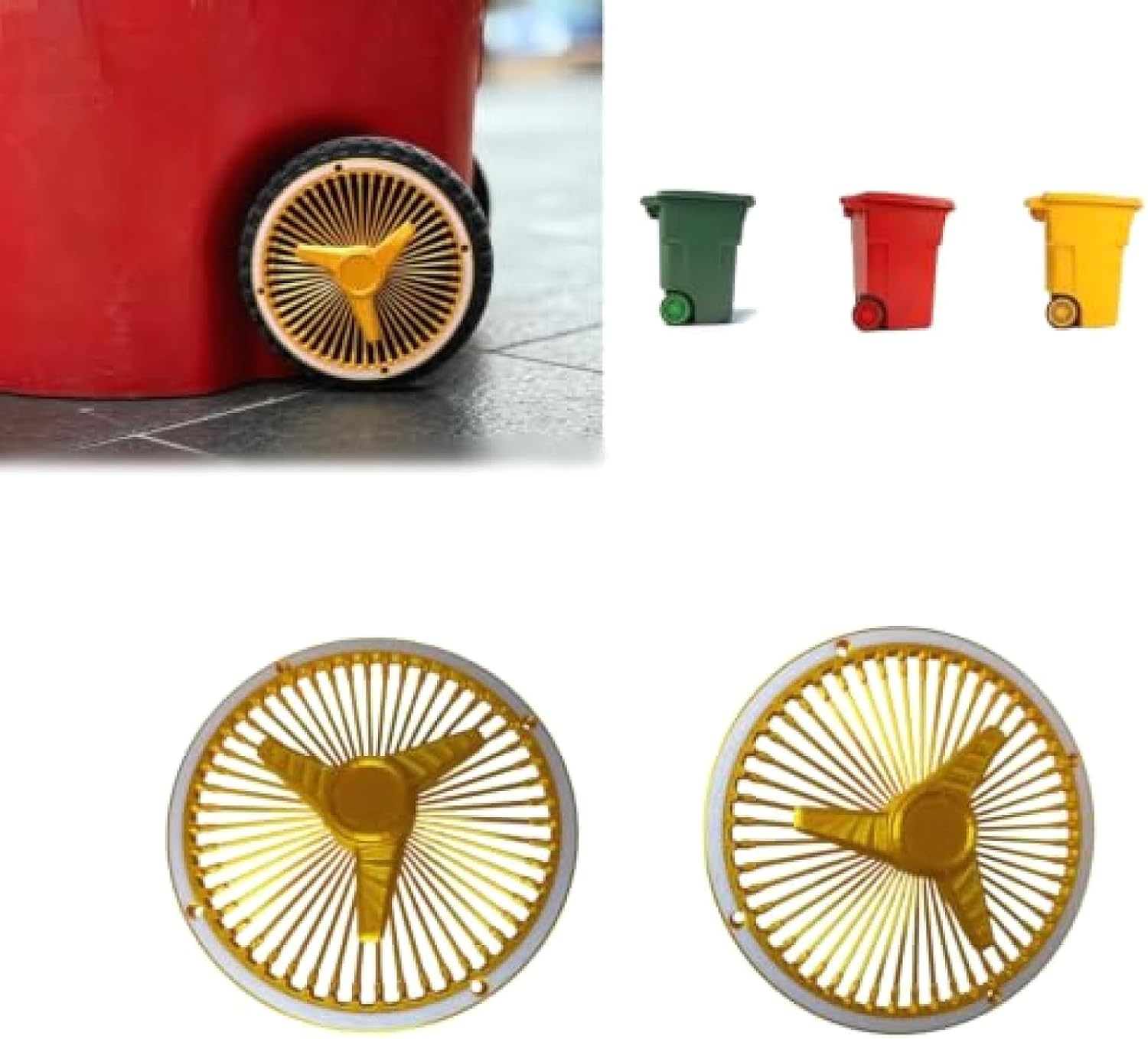 Trash Can Wheel Rims Set of 2, Decorative Covers for Garbage Bins (Gold)