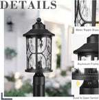 zeyu Pillar Light Outdoor, 16.9 Inch Dusk to Dawn Outdoor Light Fixture Post with Photocell Sensor, Exterior Post Lamp with Water Ripple Glass, ZX48MP PC WG BK