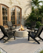 Folding Adirondack Chair with Retractable Ottoman Weather Resistant Fire Pit Chair Patio Chair with 2 Cup Holder Lawn Outdoor Lounge Chair (Black)