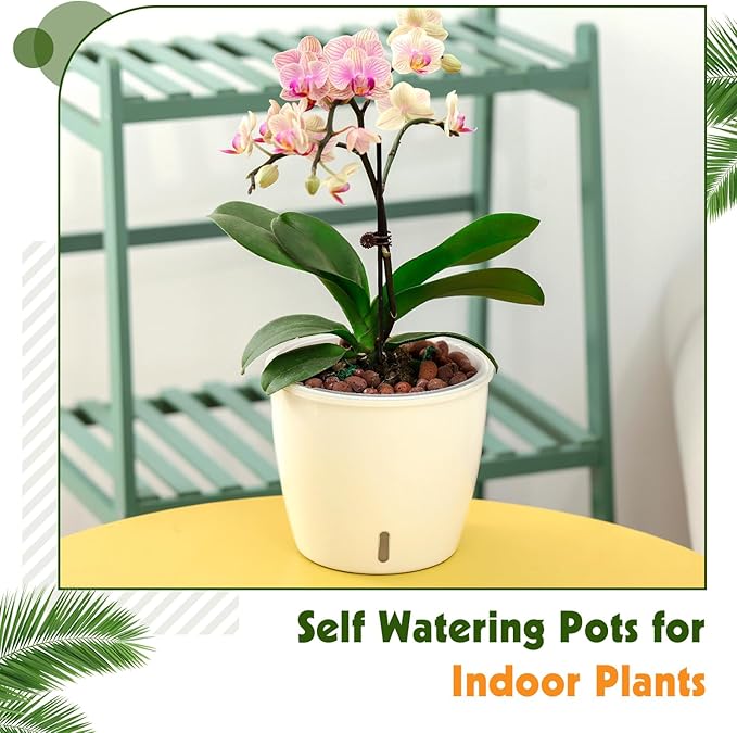 Self-Watering Pots for Indoor Plants, 12-Pack 5'' Self Watering Planter with Drainage Holes, Small African Violet Pots with Water Indicator, Clear Wick Pot, White