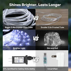 50FT 360 LED Waterproof Rope Lights Outside with Remote, 8 Modes and 4 Brightness Tube Lights for Christmas, Bedroom, Patio, Garden, Indoor Outdoor Decoration (Cool White)