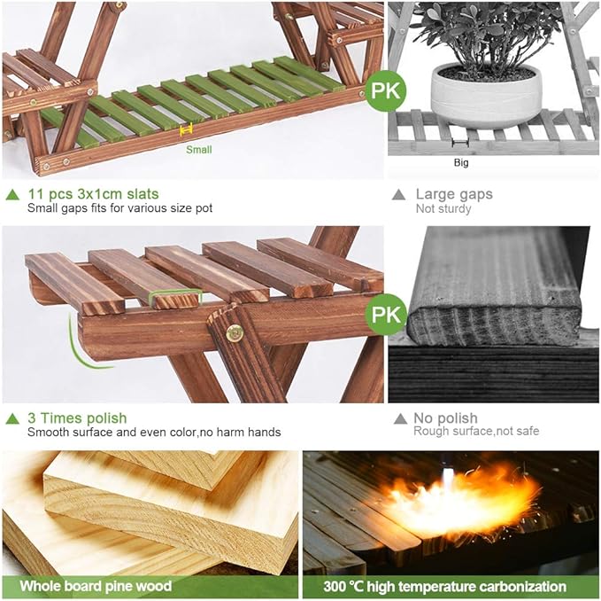 Wood Plant Stand Indoor, 6 Tiered Plant Shelf for Multiple Plants RackTriangle , A Shape Corner Flower Pot Holder for Windowsill Patio Balcony Garden Living Room (Retro,Wooden)