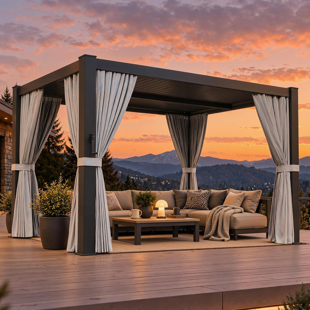 aoxun louvered pergola 12x14 all-aluminum, waterproof curtains and, main product view
