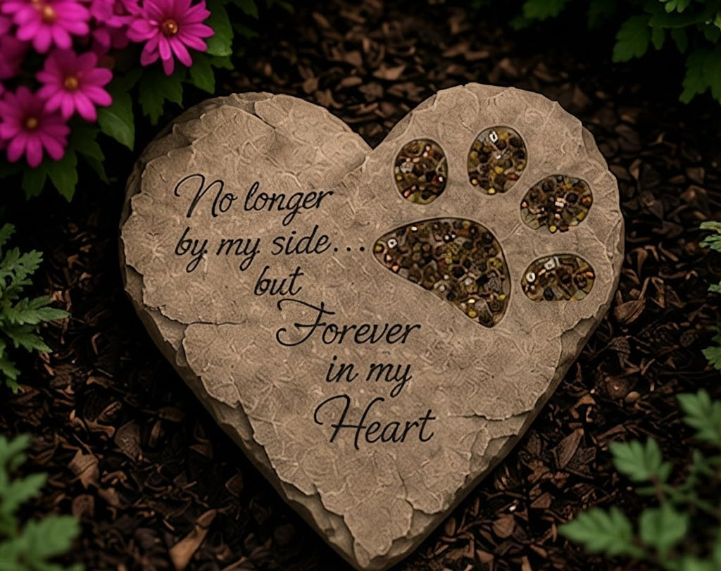 Carson Pet Memorial Garden Stepping Stone Heart Paw Print, 9.5 Inch