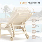 LUE BONA Outdoor Chaise Lounge Chairs Set of 2, HDPS Chaise Lounger, 5 Positions Adjustable Lounge Chairs, Pool Lounge Chair with Wheels for Poolside, Sand