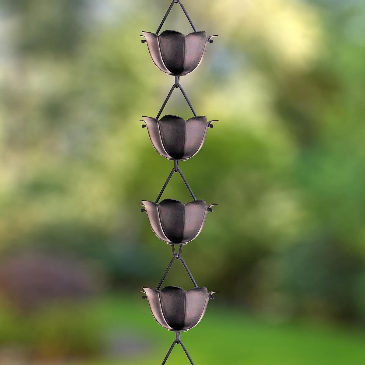 monarch rain chains aluminum lotus black rain chains shown in use