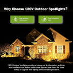 Outdoor Spotlight Warm White 2700K, 10W LED Spot Lights Outdoor for Yard Garden Tree, 120V Plug in Landscape Lighting with IP65 Waterproof for Halloween Christmas Decor, 4 Pack