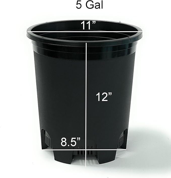 5 Gallon 20-Pack Nursery Pot Black Plastic Planters in Bulk with Drainage for Outdoor Indoor Large Plants Trees