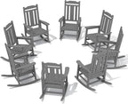 SERWALL Outdoor Rocking Chair Gray Set of 8, All Weather Patio Rocking Chair, HDPE Poly Rocking Chair for Adults, Heavy Duty Front Porch Rocker