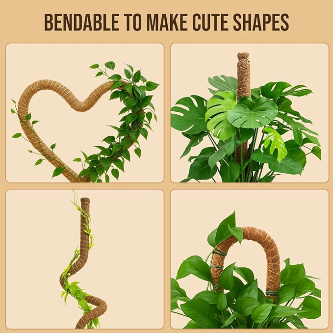 Moss Pole Monstera Plant Support – 2 Pack 28” Bendable Moss Pole Monstera Plant Support, Plant Stakes for Indoor Plants, Tall Plant Sticks Support for Climbing Plants
