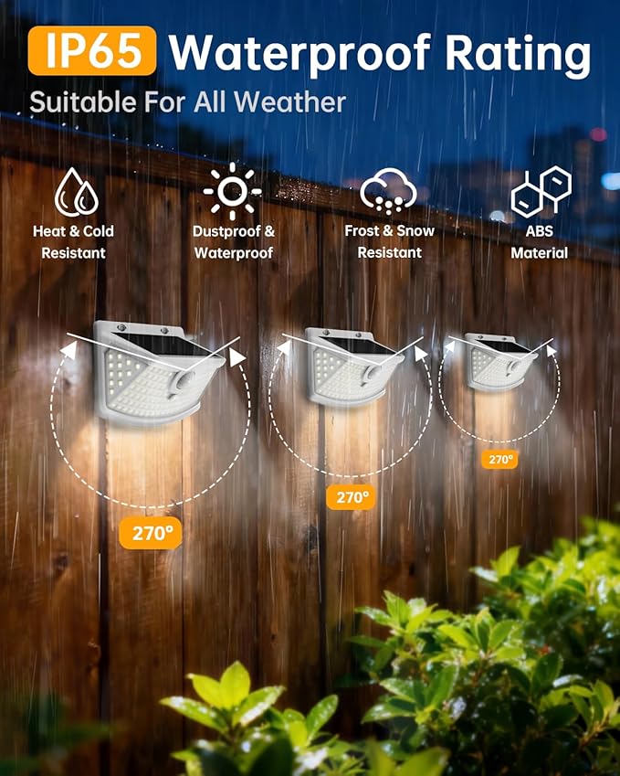 Aootek New Solar Motion Sensor Lights 120 LEDs with Lights Reflector,270° Wide Angle, IP65 Waterproof, Step Lights for Front Door, Yard, Garage, Deck (White, Daylight White, 4-Pack)