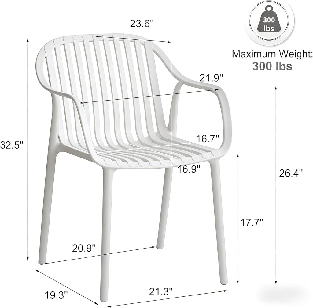 UV-Resistant Outdoor Dining Chairs, Set of 4 (White) | UV-Resistant, Sackable, No Assembly Needed, 300lb Capacity, Plastic Modern Armchairs for Patios