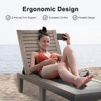 ROJIK Outdoor Chaise Lounge Chair, Single, Grey | 5-Position Adjustable Backrest, Waterproof & Lightweight, Durable Indoor/Outdoor, For Garden Pool Beach