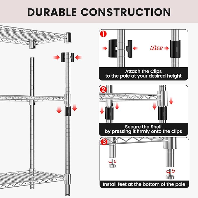 Xcity Storage Shelves, 3 Tier Heavy Duty Metal Shelving Unit, 1200 LBS Capacity Adjustable Steel Wire Shelf Organizer for Pantry, Kitchen, Garage, 14" D x 36" W x 36" H, Chrome