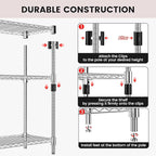 Xcity Storage Shelves, 3 Tier Heavy Duty Metal Shelving Unit, 1200 LBS Capacity Adjustable Steel Wire Shelf Organizer for Pantry, Kitchen, Garage, 14" D x 36" W x 36" H, Chrome