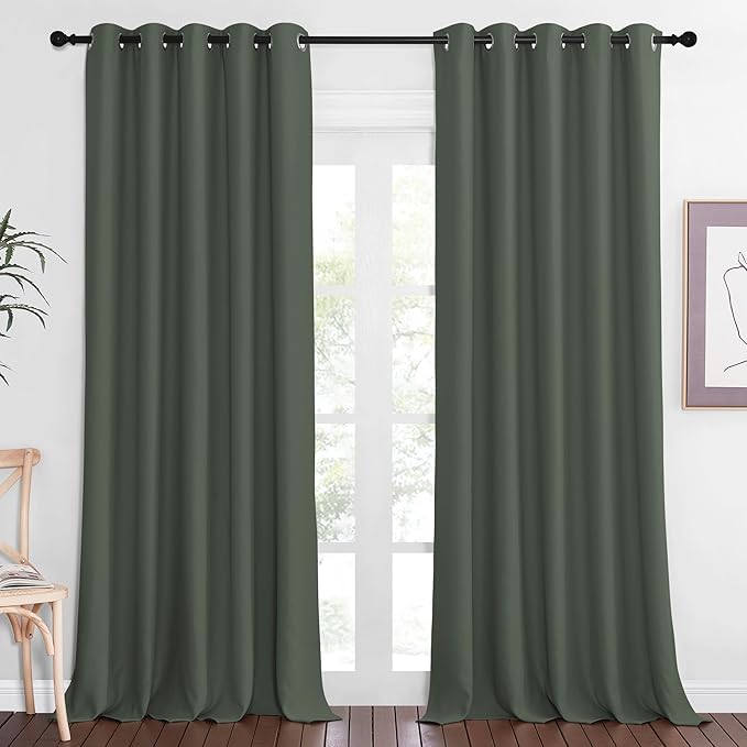NICETOWN Patio Blackout Curtain Panels - Extra Wide Sliding Door Thermal Insulated Drape, Privacy Room Divider Curtain for Bedroom Office (Dark Mallard, 66 x 118 Inch Long)
