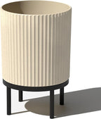 Veradek Demi Series Round Planter w/ Stand for Porch/Patio | Durable Plastic-Concrete & Wooden Stand | Modern Décor for Tall Plants, Flowers