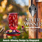 Kingsyard Glass Hummingbird Feeder for Outdoors Hanging, 20 oz Leak-Proof Wild Bird Nectar Feeders with 9 Bee Guard Ports & Ant Moat, Garden Yard Art Decor Gifts for Mom, Red