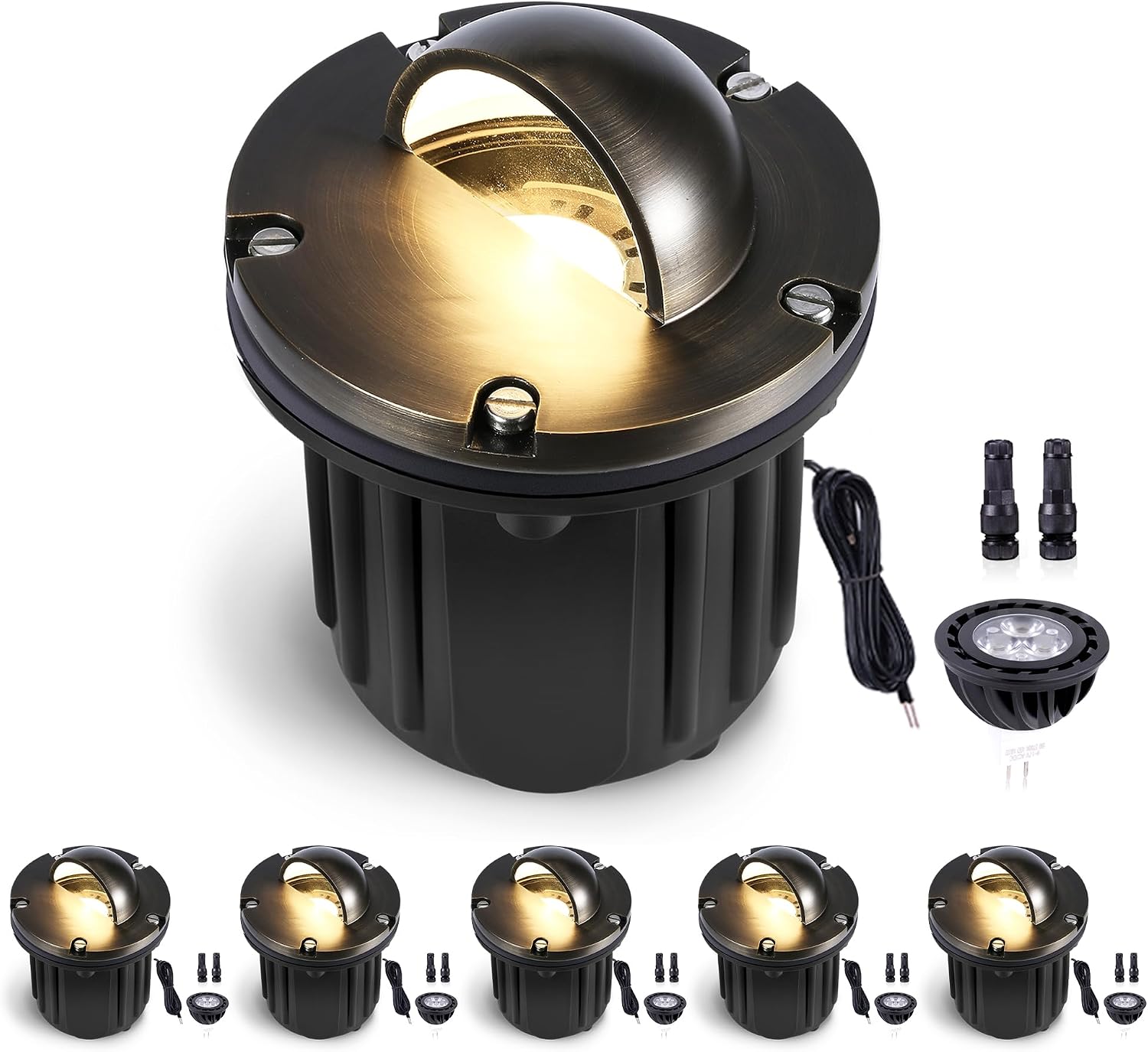 Landscape In Ground Well Lights - Brass LED Low Voltage Electric Ip65 Lights, 12V Wired Fixture, Antique Bronze for Driveway Tree Patio with 5000K Daylight White MR16 Bulb