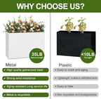 Galvanized Steel Planter Box-No Installation Required Metal Rectangular Block Long Box Planter Modern Outdoor Planters All-Weather Use with Drainage Holes for Patio/Porch, 36×24×12IN（White）