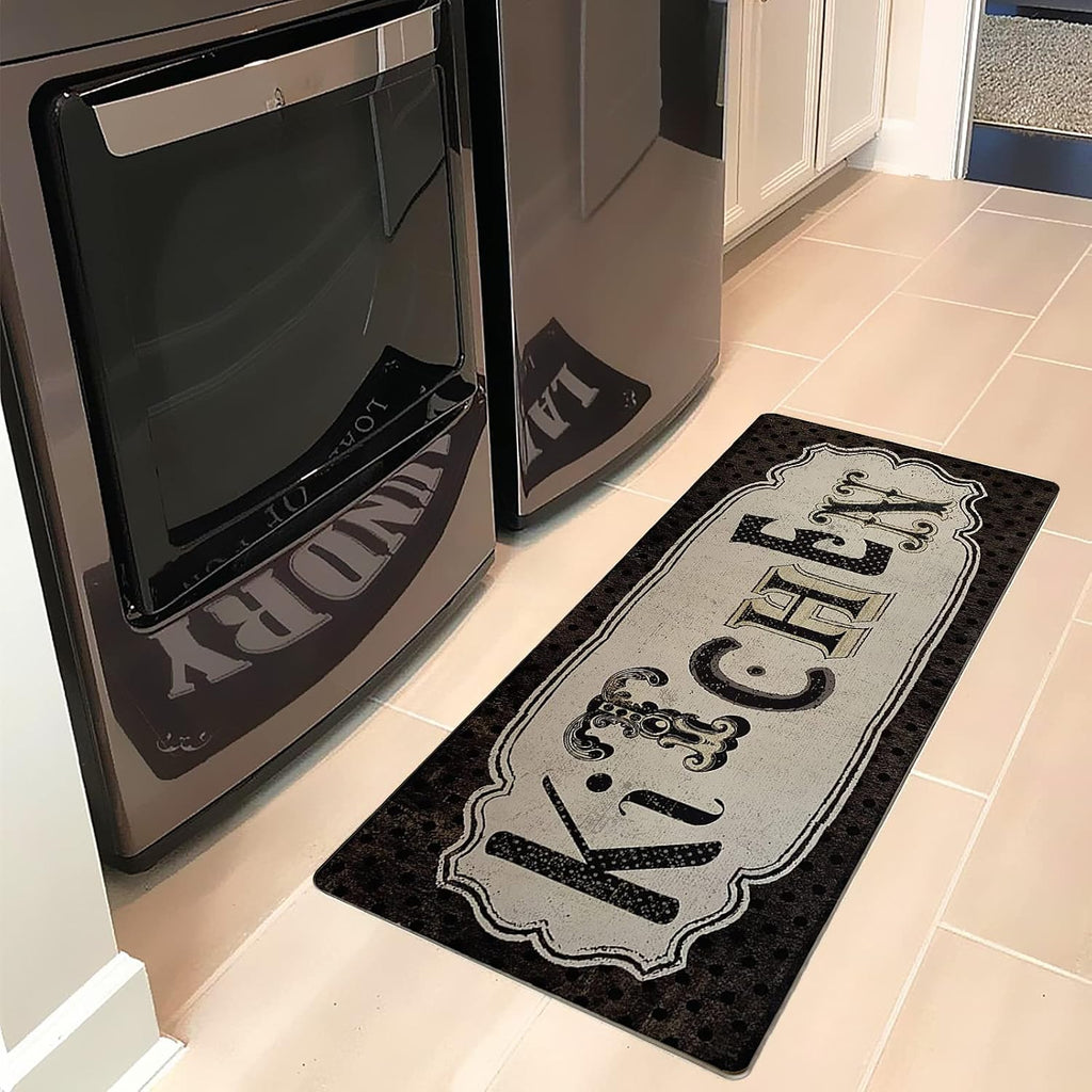 Kitchen Rug 20"×48", Antique Non-Slip Kitchen Floor Mat Durable Natural Rubber Runner Rug for Kitchen