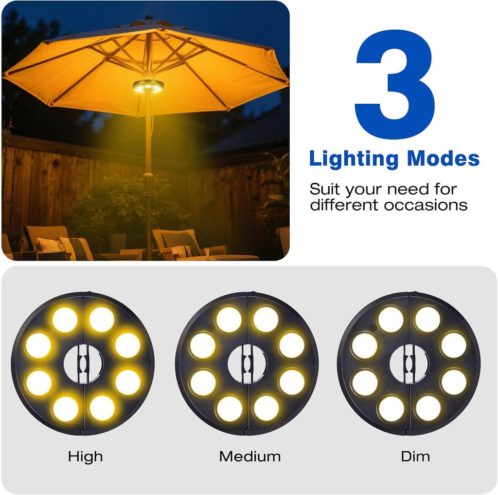 Dual-Power Patio Umbrella Light-Rechargeable & Battery Operated Umbrella Lights,Cordless Umbrella Pole Light for Patio Pool Accessories and Backyard Decor(4 AA Batteries Not Included)