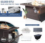 NICESOUL 9 Piece Extra Large Outdoor Patio Furniture Set with Fire Pit Natural Gas/Propane, 29.3 High Back Modular Sectional Couch Sets, Deep Seat Conversation Set, Brown Rattan and Dark Grey Cushion