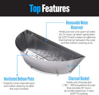 Slow 'N Sear® Deluxe Charcoal Basket Insert for 22" Weber Kettle Grills – Patented Stainless Steel Two-Zone Cooking Accessory with Removable Water Reservoir for Low & Slow Smoking and Searing